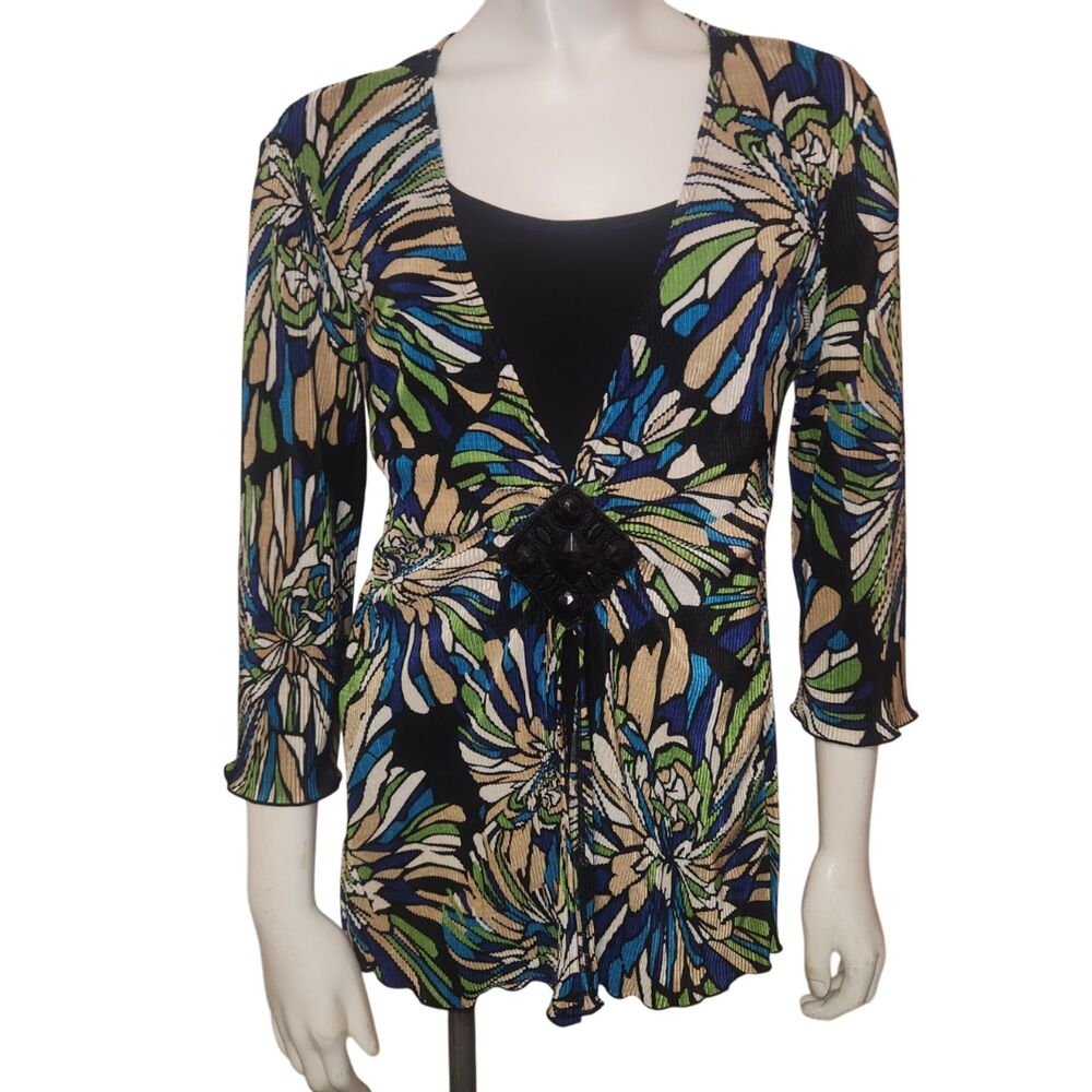 FASHION BUG Layered Look Multi Colored Abstract Floral Blouse Womens Size S